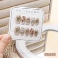 Handgefertigte Press-on-Nägel-Set mit süßem Hund- und Herzdekor auf mattrosa Basis - XS (FM069-XS) / Cartoon Linienhund Stil (FM069)