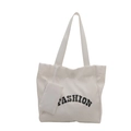 Minimalistische weiße Oxford-Stoff Tragetasche mit FASHION-Schriftzug und Mini-Tasche - Weiß