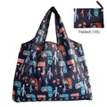 Foldable navy blue shopping bag with cartoon alpaca print and compact folded view - Dark Blue Cartoon Illustration