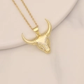 Detail of a golden bull head necklace inlaid with zircons on a white ceramic tray - Elegant Zircon Inlaid Bull Style (10#)
