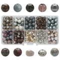 Detailed macro view of 10-compartment storage box with assorted DIY jewelry crystal beads - 200Pcs/Box / Gray