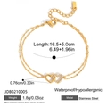 Dubbele ketting armband van 18k verguld roestvrij staal met fonkelende hartjes van zirkoon - Verstrengelde Harten Dubbele Ketting Armband (JDB0210005)