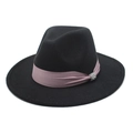 Classic black wool fedora hat featuring a wide purple satin ribbon and rhinestone buckle - M (56-58cm) / Black