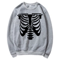 Gray long sleeve hoodie with realistic black ribcage skeleton graphic print - S / Tops / Grey (Black Skeleton Print)