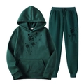 Survêtement en polaire vert foncé avec sweat à capuche et imprimé papillon et pissenlit - S / Haut Et Bas / Vert Foncé