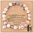 Handmade marble stone beaded heart bracelet displayed on a granddaughter gift card - Pink Zebra + To My Granddaughter Card