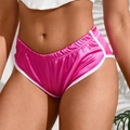 Pantaloncini sportivi rosa acceso da donna con bordino bianco e finitura satinata - Taglia S / Rosso rosa
