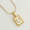 18K gold plated stainless steel snake chain necklace with letter U shell pendant - U (With Chain)