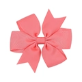 Handmade coral pink grosgrain ribbon bow hair clip for girls with ribbed texture - Coral Pink