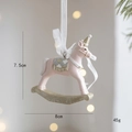 Pink unicorn rocking horse Christmas ornament with gold details and white ribbon - Pink Unicorn
