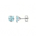 Silver stainless steel square light blue zircon stud earrings with four-claw setting - Sea Blue