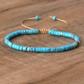 Adjustable turquoise imperial stone beaded bracelet with khaki braided cord and silver spacers - No.55 Blue Imperial HC (Silver)