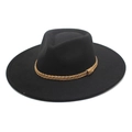 Dettaglio del cappello fedora nero con fascia intrecciata marrone e corona a goccia - M (56-58cm) / Nero
