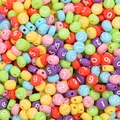 Colorful 4x7mm acrylic round beads with white printed numbers for DIY bracelet making - Solid Color & White Numbers