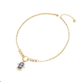 Goldene Hand der Fatima Halskette mit blauem Emaille-Auge und Strasssteinen - Halskette