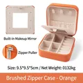 Orange PU leather travel jewelry box with mirror and cross pattern finish, 9.5cm - Orange (Mirrored Brushed) / With Mirror / Orange