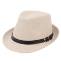 Κλασικό κρεμ ψάθινο καπέλο fedora για άνδρες και γυναίκες με μαύρη δερμάτινη ζώνη και πόρπη - M(56-58cm) / Μπεζ