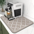 Beige Moroccan pattern absorbent coffee machine mat on white marble kitchen countertop - Camel Lattice