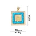 Macro view of 18k gold plated pendant with blue opal, religious icon and size specs - DZ-932/Rectangular Zircon Blue Opal Virgin Mary