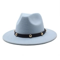 Light blue wool felt fedora hat with wide brim and black studded gold metal band - Size M (56-58cm) / Sky Blue