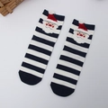 Navy and white striped Christmas crew socks featuring a cute Santa Claus pattern - One Size / Blue and White Stripes
