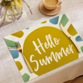 Modern linen placemat with Hello Summer print and colorful geometric patterns - Hello Summer Geometric