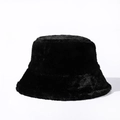 Solid black faux rabbit fur bucket hat with warm plush texture for winter style - Black