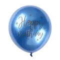 Blue metallic latex balloon with Happy Birthday print and stars for party decor - Metallic Blue