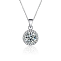 Elegant halo necklace featuring a brilliant round-cut white gemstone in silver finish - Round Zircon Necklace