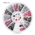 Nail art rhinestones in 12-grid wheel with assorted sizes and multi-color crystal finishes - Gray Pink White Rhinestones (sp0001-30)