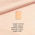 Colgante de sobre en acero inoxidable oro rosa con dimensiones técnicas detalladas - Hoja de Metal Rectangular Oro Rosa