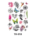 Waterproof tattoo sticker TH-018 with colorful watercolor flowers and butterfly designs - Th-018 / 210*148mm