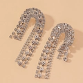 Boucles d'oreilles asymétriques en U argentées avec strass brillants et design de gland - Pendant en Forme de U Asymétrique avec Strass / Argent (Tige de boucle d'oreille en argent sterling 925)
