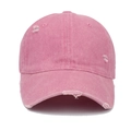 Pink distressed washed cotton baseball cap with vintage ripped details and curved brim - Adjustable / Pink