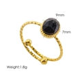 Détail de la bague vintage plaquée or 14K avec pierre précieuse noire de 9x7mm - Noir (Agate)