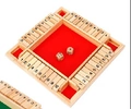 Classic wooden Shut the Box dice game with red felt surface and four-sided number tiles - Red