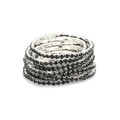 Elastic multi-row silver bracelet with sparkling black rhinestones in stacked design - Silver Multi-turn Stacking Black Rhinestone