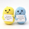 Cute crochet yellow and blue bean toys with inspirational quote sign for desk decor - Pea Couple