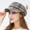 Dettaglio del cappello baker boy pied-de-poule che mostra la trama del tessuto in lana - M (56-58cm) / Piccoli Quadri-Marrone