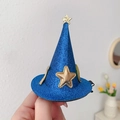 Sparkly blue glitter wizard hat hair clip with gold star detail for Halloween cosplay - Blue Gold Star Wizard Hat