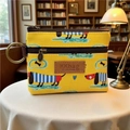 Yellow cartoon dachshund coin purse with waterproof coating and blue zipper detail - Striped Dog - Yellow