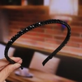 Detail of a thin black headband with faceted crystal beads and non-slip inner teeth - 1# Black Rhinestone Headband