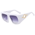 Oversized white square sunglasses with purple gradient lenses and gold accents - White Frame Gray Lens