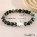 Bracciale da uomo regolabile con perle in pietra naturale 8mm e croce in oro acciaio - Perle da 8mm (NAM02-2) / Turchese africano