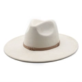 Klassieke beige fedora hoed met brede rand en bruine gevlochten leren band - M(56-59CM) / Beige (Suède)