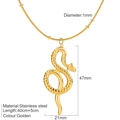 Golden stainless steel snake pendant necklace with thin sleek 45cm serpent chain link - Gold-Snake Necklace (G11)