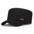 Herren Winter-Kadettenmütze aus schwarzem Twill-Stoff mit Ohrenschutz und Metalldetail - Verstellbar / Schwarz
