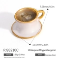 Miniature pink coffee cup pendant in 18K gold plated stainless steel with size info - White Mini Coffee Cup Pendant PJ93210C