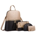 Champagne and black 4-piece backpack set in textured Saffiano leather with gold hardware - Gold and Black