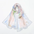 Elegant georgette scarf with abstract pastel watercolor patterns for sun protection - 160*50CM / XQ498-1# Grey Blue Edge